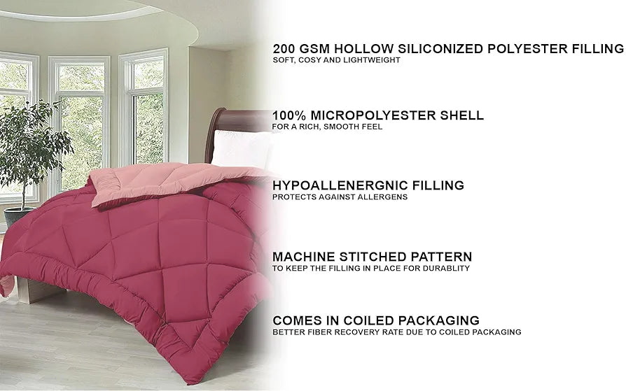Cloth Fusion Reversible AC Comforter Set Double Bed 220 GSM,Soft Microfibre King Size Quilt Blanket for Winter